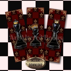 Printable Black Chess Bookmarks| Chess King Bookmark| Chess Pawn Bookmark| Chess Queen Bookmark| Chess Lover Gift| Instant Download