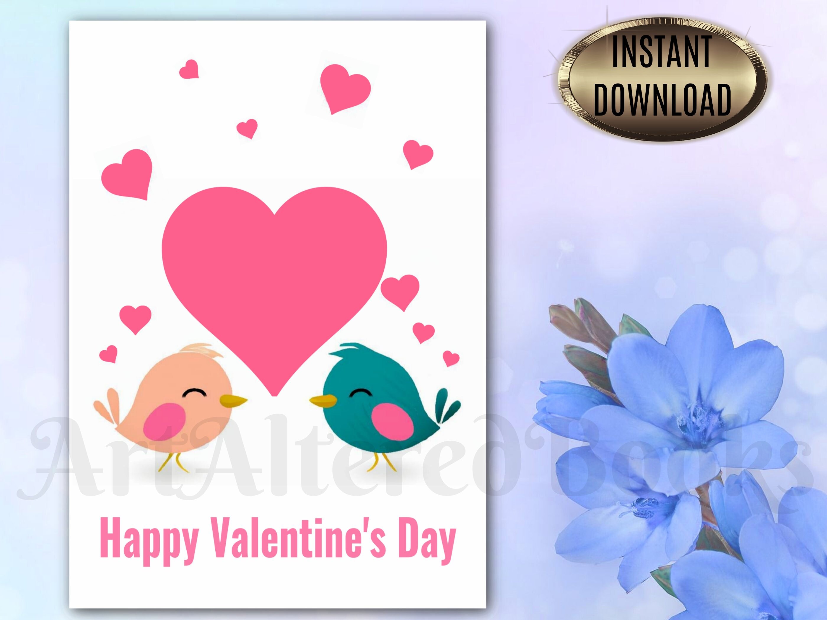 Happy Valentines Day Printable Card Love Birds Digital Card 5x7 Card 4 ...