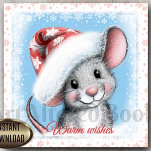 Warm Wishes Digital Cards and Stickers| Cute Mouse Printable Christmas Card| Stickers with Sweet Mouse| Instant Download