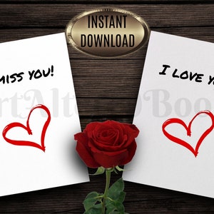 Cartes de Saint Valentin imprimables minimalistes | Carte Je t'aime | Tu me manques | Cartes numériques cœur | Téléchargement instantané