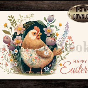 imprimable Poulet de Pâques | Carte numérique Joyeuses Pâques| Carte Panier de Pâques| Carte printanière 5 x 7 po.| Carte de voeux A6| Téléchargement instantané