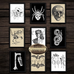 Vintage Macabre Halloween Prints: Horror Graphic Art Set (Digital Download)