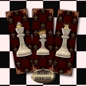 Printable White Chess Bookmarks| Chess Queen Bookmark| Chess Pawn Bookmark| Chess King Bookmark| Chess Lover Gift| Instant Download
