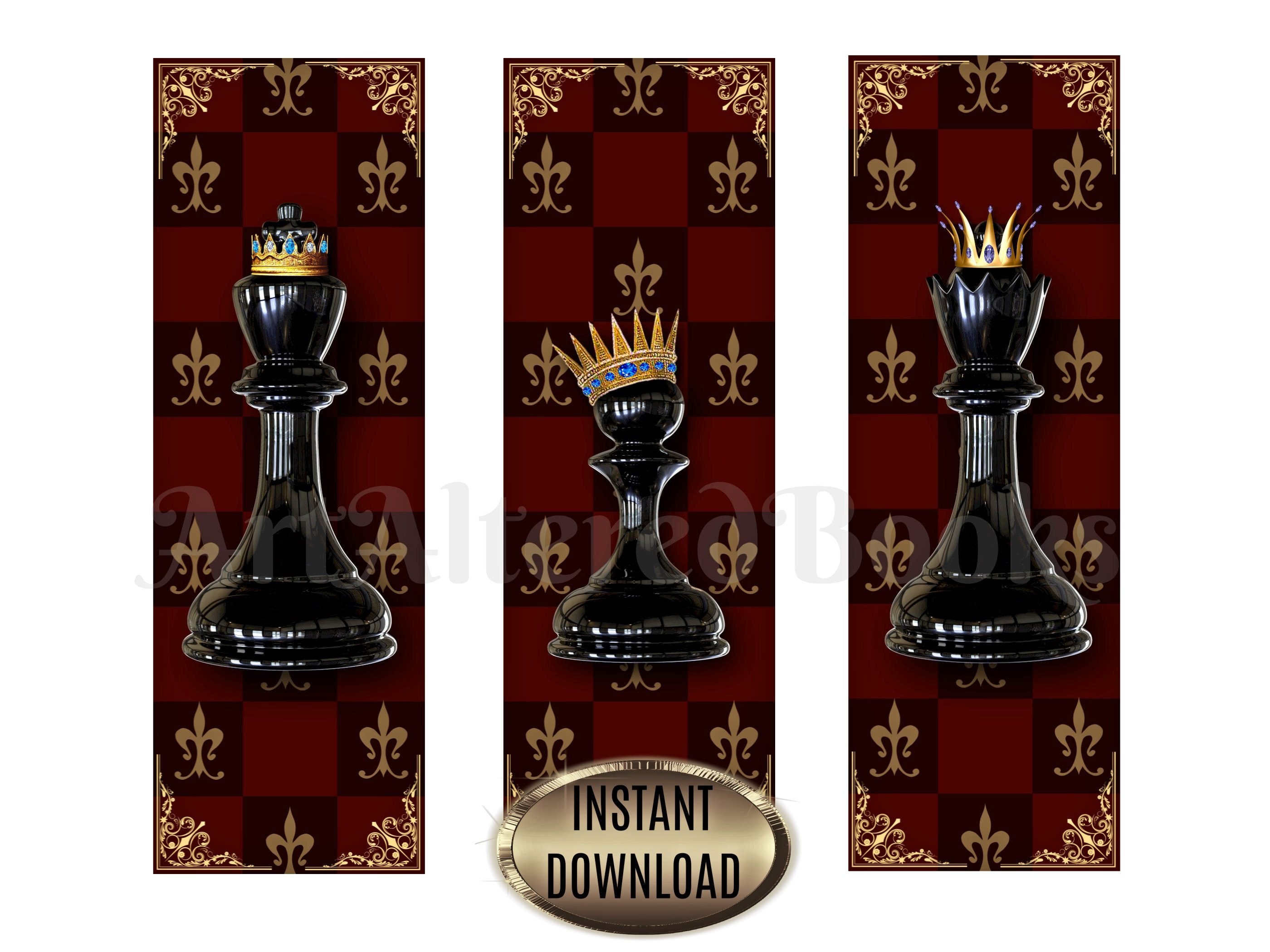 Printable Black Chess Bookmarks Chess King Bookmark Chess Pawn Bookmark ...