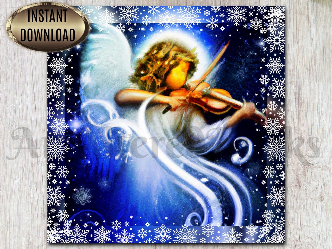 Printable Angel Christmas Cards and Stickers Digital Angel Holiday Card