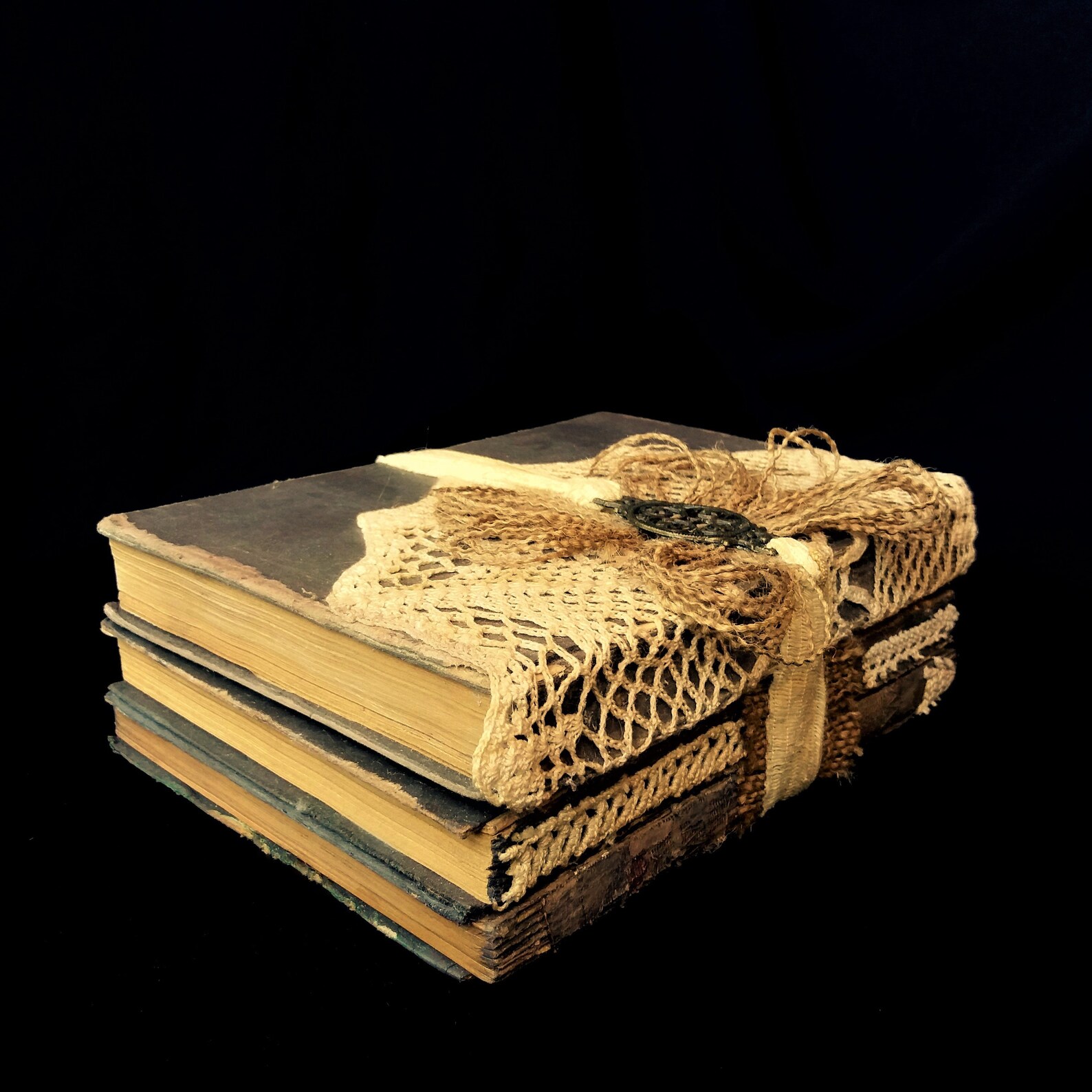 Set of Rustic Book Decor Stack of 3 Brown Books Hand Painted Etsy