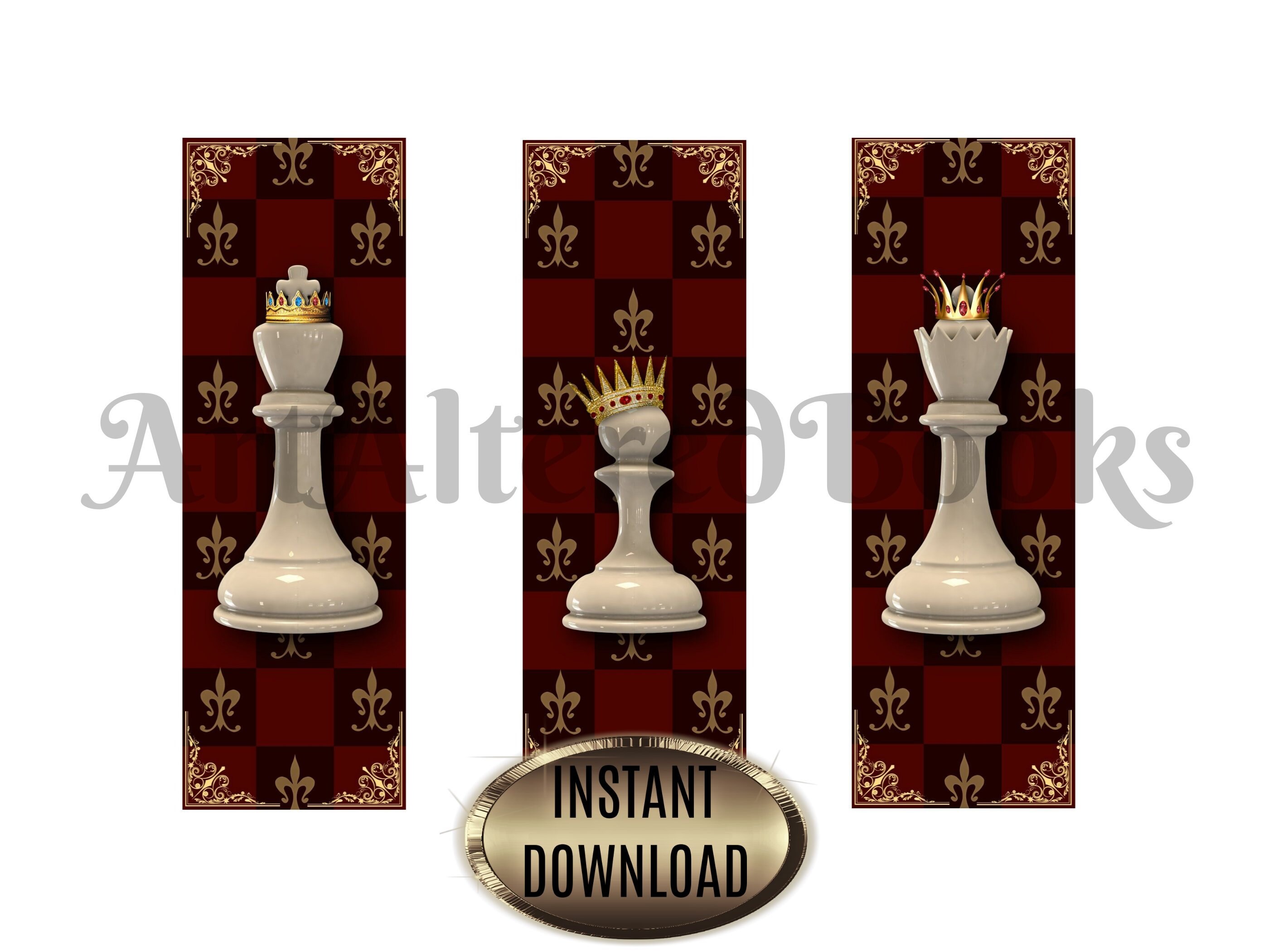 Printable White Chess Bookmarks Chess Queen Bookmark Chess Pawn ...