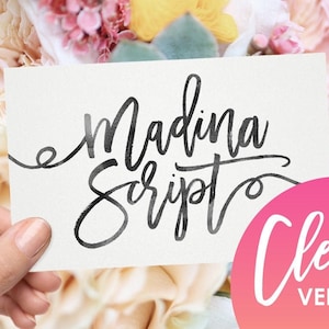 Madina Script - Digitale Schriftart, moderne Feminine Pinsel Kalligraphie zum Erstellen von Logos Branding Canva Hochzeitseinladungen Homeware und mehr