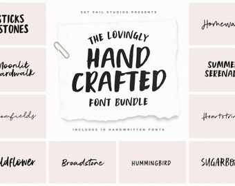 The Hand Crafted Font Bundle - 10 Digital Fonts for Products, Crafters, Logos, Hand Lettering