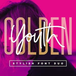 Golden Youth - Digital Font Duo, Font Pairing, Stylish, Trendy, Modern, Clean, Sans, Script, Handwritten for Logos, Products, Prints, Brands