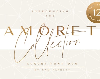 The Amoret Font Collection plus Logo Templates - Digital Font Duo for Logos, Branding, Invites, Weddings, Plus Bonus Logo Templates