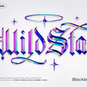 Wild Star 3D Blackletter Set - Chrome Crystal Holographic Pink Gold Gothic Cool 00s Y2K Letter Set for Logos Instagram Canva Tees Designs