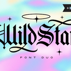Wild Star Font Duo - Fuentes góticas Blackletter para Trendy Cool Alternative Alt Rock 90s Nineties Logos Products Merch Tees Designs