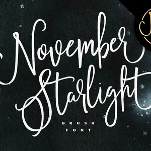 November Starlight - 招待状、文房具、結婚式、カード、工芸品、Cricut 用のデジタル ブラシ フォント