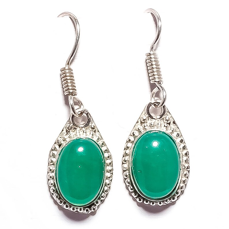 1 Pair Designer Green Onyx Gemstone Handmade 925 Sterling Silver Earring1.97handmade by jaipurbeadstown
