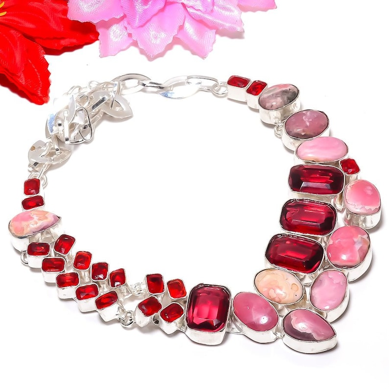 Garnet Gemstone Handmade 925 Sterling Silver Jewelry Necklace 18 Christmas Festival Special Necklace Adjustable Neckalce Aaa+Rhodochrosite