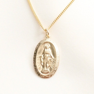 14k Gold Filled Virgin Mary Oval Necklace / Religious Necklace / Miraculous Medal / Catholic Necklace / Protection Necklace / Catholic Gift image 4