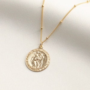 Saint Christopher Necklace / Medallion Medium Necklace / Coin Necklace / Travelers Necklace / Christopher Protect Us / Gold Filled