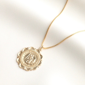 14k Gold Filled St Christopher Necklace / Medallion Necklace / Gold Necklace / Travelers Necklace / Christopher Protect Us / Patron Saint