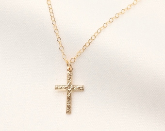 14k Gold Filled Small Floral Cross Necklace, Cross Pendant, Religious Necklace, Lord Necklace, Religious Gift, Layering Necklace