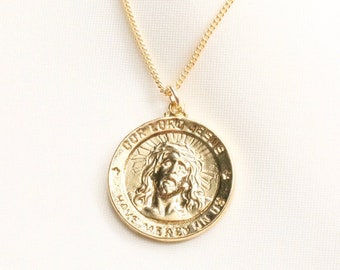 Guadalupe Dame Maria Necklace  Coin Necklace  Religious Jewelry  Miraculous Necklace   Pray Necklace  Medallion Necklace  Matte Finish