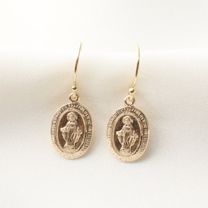 14k Gold Filled Virgin Mary Earrings / Dainty Religious Earrings / Simple Virgin Mary Earrings / Miraculous Earrings / Catholic Gifts
