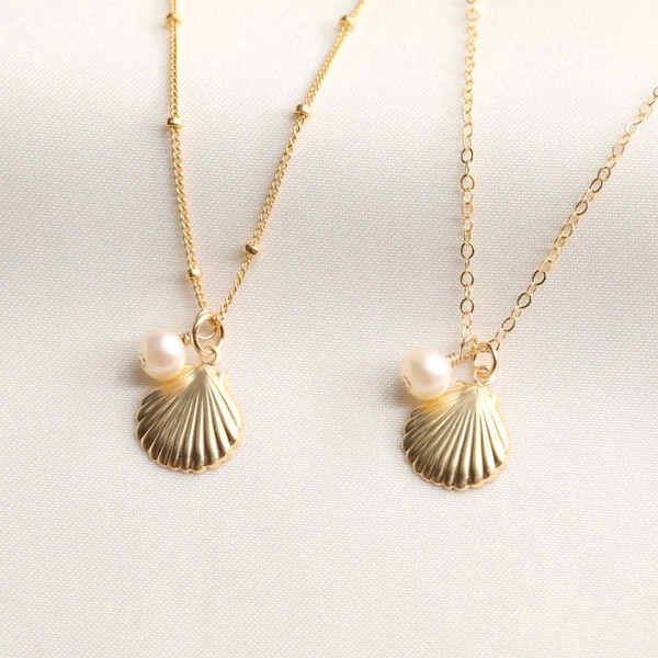 Shell with Pearl Necklace, Seashell Necklace, Shell Necklace, Mother of Pearl, Freshwater Pearl, Pearl Jewelry, Mermaid Necklace, Clam