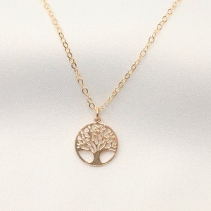 14k Gold Filled Tree of Life Necklace, Nature Necklace, Dainty Coin Necklace, Leaf Necklace, Nature Lover, Family Necklace,  Boho Necklace