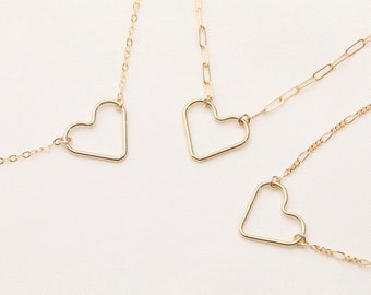 Gold Filled Heart Necklace / Heart Choker / Gold Heart Necklace / Love Necklace / Minimal Necklace / Layering Necklace / Heart Charm
