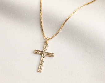 Gold Filled Floral Cross Necklace, Cross Pendant, Religious Necklace, Lord Necklace, Religious Gift, Layering Necklace, Gift for Her