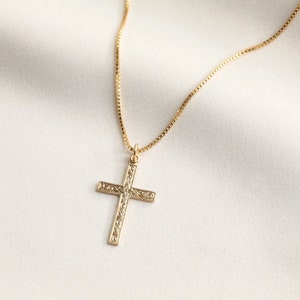 Gold Filled Floral Cross Necklace, Cross Pendant, Religious Necklace, Lord Necklace, Religious Gift, Layering Necklace, Gift for Her