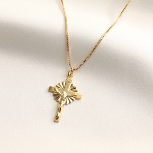 Gold Filled Crucifix Necklace, Gold Cross Necklace, Cross Pendant, Religious Necklace, Lord Necklace, Religious Gift, Layering Necklace