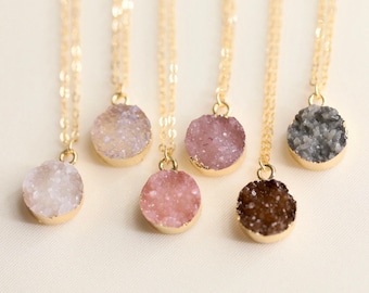 Gold Electroplated Druzy Necklace, 14k Gold Filled Chain