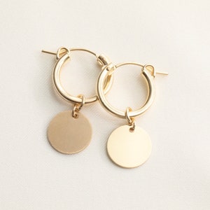 Gold Hoop Earrings Coin, Gold Coin Earrings, Gold Filled Earrings, Gold Dangling Hoops, Coin Hoop Earrings, Earrings Gift for Her / Women