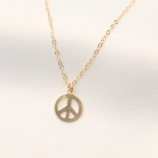 14k Gold Filled Tiny Peace Necklace, Peace Sign Jewelry, Peace and Love Necklace, Dainty Necklace, Minimalist Necklace, Protection Necklace