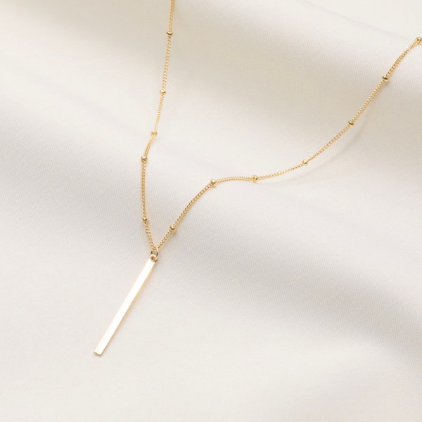 Gold Bar Necklace 14k Gold Filled / Vertical Rectangle Bar / Line Bar / Layering Necklace / Simple Gold Necklace / Daily Necklace