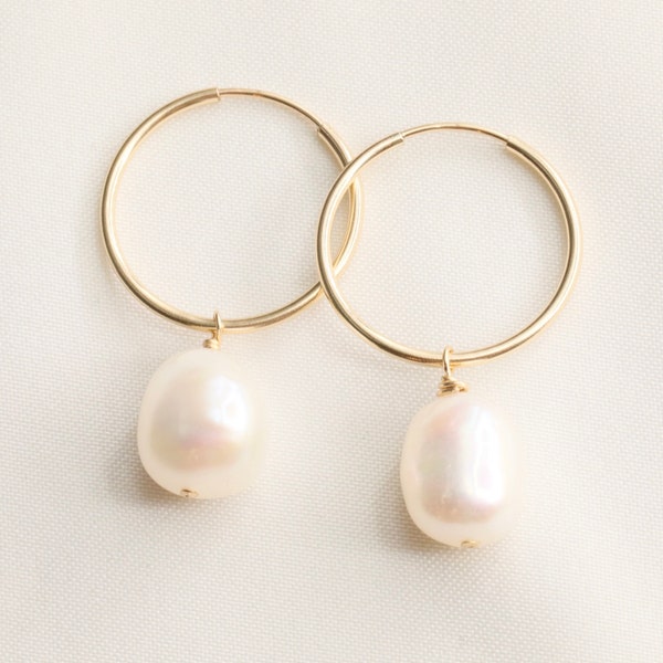 Baroque Pearl Hoop Earrings,  Gold Hoop Earrings, Pearl Hoop Earrings, Bridal Earrings, Gold Hoop Earrings, Baroque Pearl, Bridesmaids Gift