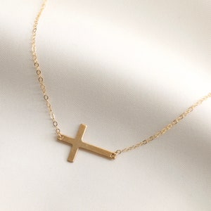 Gold Filled Sideway Cross Necklace, Gold Cross Necklace, Religious Necklace, Catholic Necklace, Faith Necklace, Protection Necklace