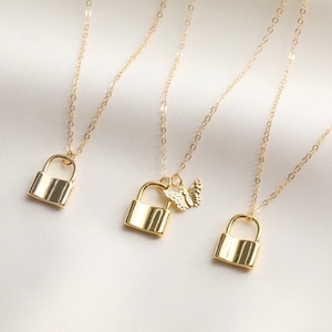Gold Filled Padlock Necklace: Dainty Lock Charm, Layering Necklace