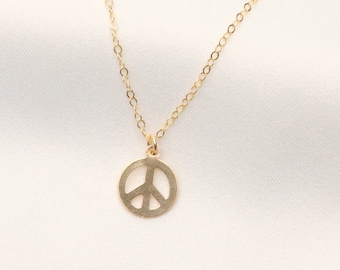 14k Gold Filled Peace Sign Necklace: Dainty Minimalist Jewelry