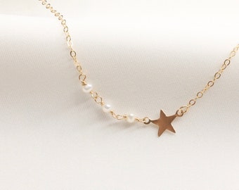 Dainty Star Pearls Choker / Star Choker / 14k Gold Filled / Celestial Choker / Pearl Choker / Gold Choker / Layering Necklace / Gift for Her