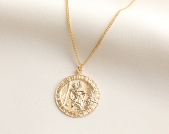 14k Gold Filled Saint Christopher Necklace / Protection Necklace / Medallion Necklace / Travel Necklace / Catholic Necklace / Catholic Gifts