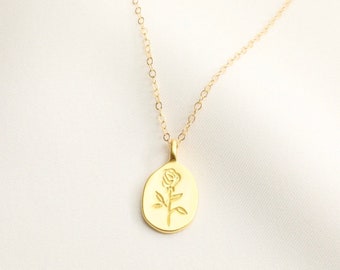 Gold Vermeil Rose Necklace: Sterling Silver Engraved Flower Pendant
