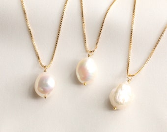 Gold Filled Large Baroque Pearl Necklace, Pearl Jewelry, White Pearl Necklace, Mother of Pearl, Gold Necklace, Bridesmaid Gift, Gift for Her