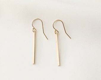 14k Gold Filled Bar Earrings: Minimalist Line Earrings