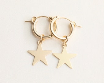 Aros de estrella rellenos de oro de 14 k: Celestial Jewelry