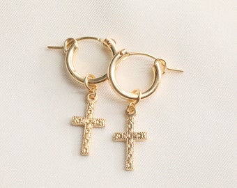 Dainty Cross Earrings  / 14k Gold Filled / Gold Cross / Catholic Earrings / Confirmation Gift / Crucifix Earrings / Dainty Earrings