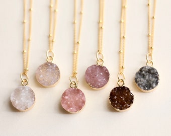 Druzy Necklace / Natural Druzy / Gemstone Necklace / Curb Satellite Chain /Round Druzy / Dainty Necklace / Bridesmaids Gift