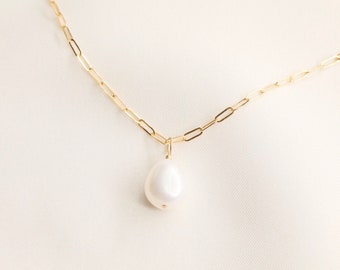 Baroque Pearl Necklace: Gold Filled Chain, Organic Pearl Jewelry