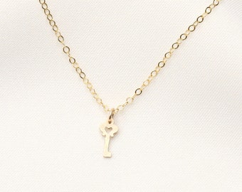 Tiny Key Necklace, Gold Filled Key Necklace, Dainty Necklace, Lock, Love Gift, Heart, Friendship Necklace, Gift for Her